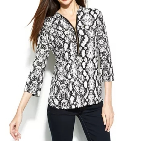 Calvin Klein Snake Print Zip Front Top - Picture 1 of 5
